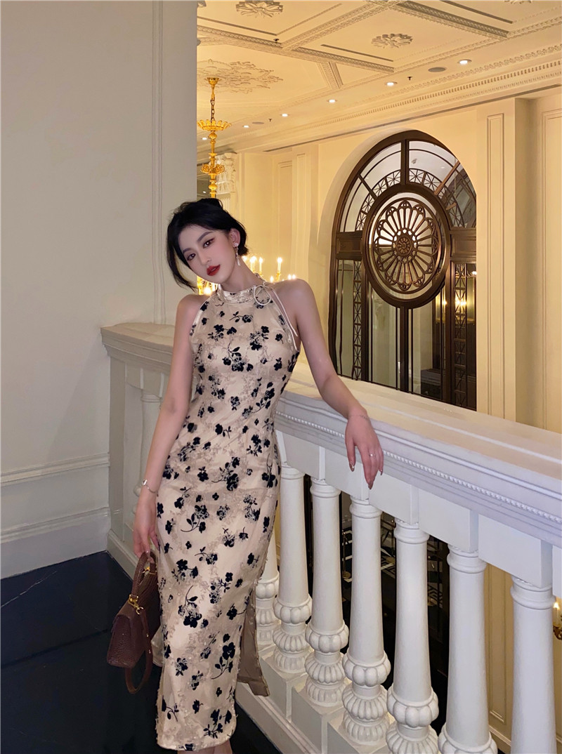 实拍实价新款新中式修身包臀裙性感削肩改良旗袍吊带裙连衣裙 - 17网