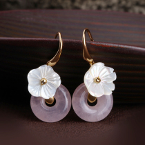 Pink crystal drop earrings Vintage peace buckle earrings Flower strokes peach flowers sweet girl national style jewelry spring and summer earrings