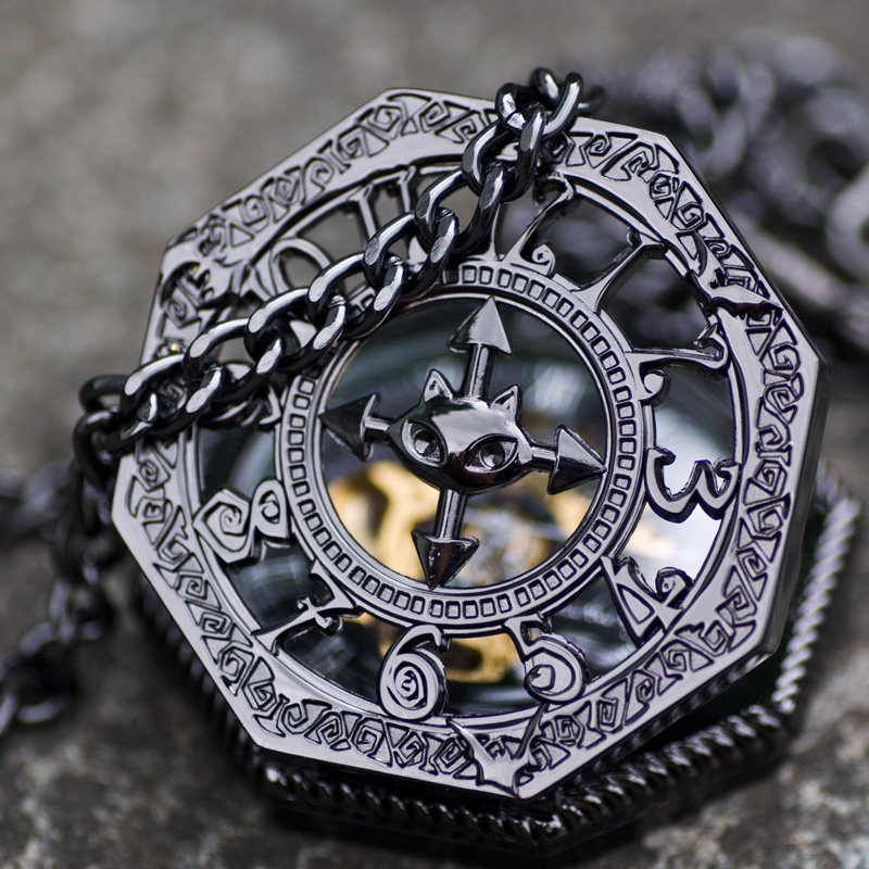 定制刻字小恶魔图案八卦数字机械怀表蝙蝠礼品时来运转翻盖镂空