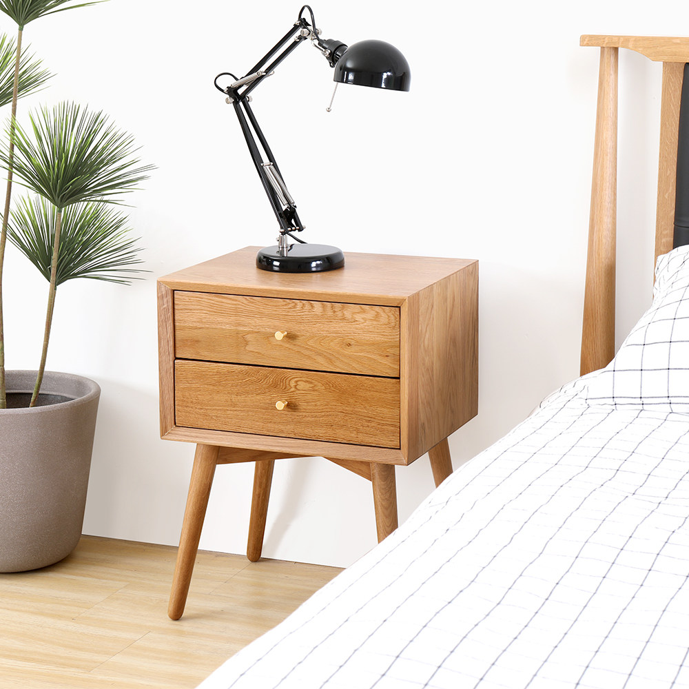 北欧橡木床头柜 实木床边储物柜 现代简约床头柜设计原木