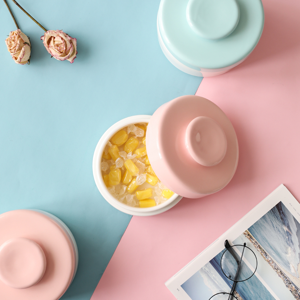 Sichuan island house ins small pure and fresh and candy color ceramic seal tank with cover household food storage tank receive tank
