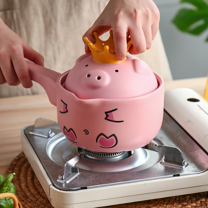 Island house in Japanese long handle milk pan ceramic household kitchen'm burning gas is cooked porridge pot hot milk baby baby consisting pan