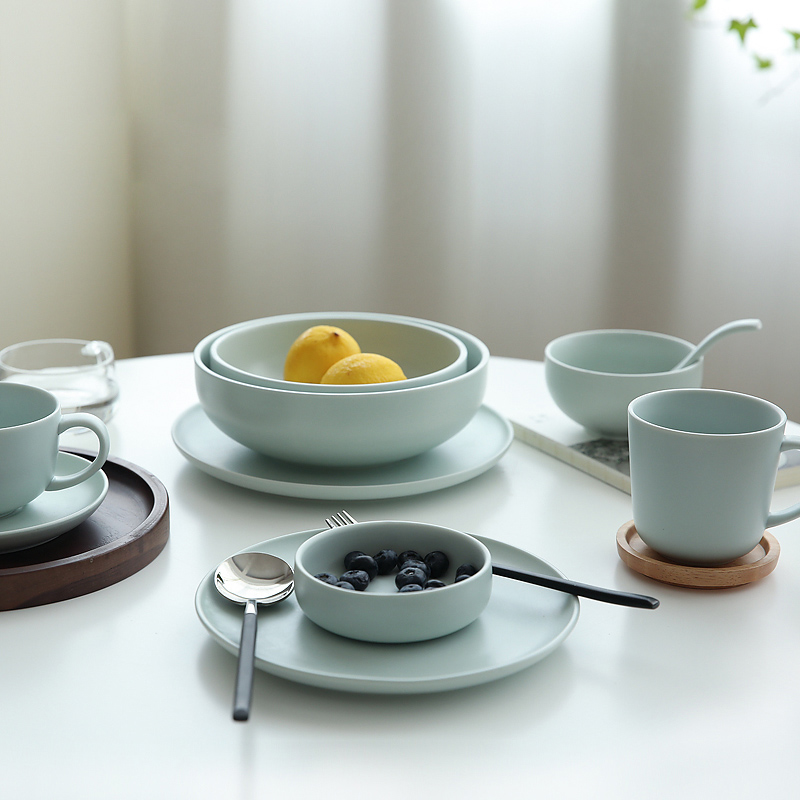 Sichuan matte enrolled in frosted mint green ceramic tableware plate beefsteak dish bowl bowl spoon, PZ - 58