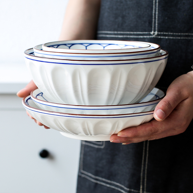Sichuan island house young Japanese contracted blue line ceramic plate household rainbow such as bowl of soup bowl dish dish of rice bowls plate