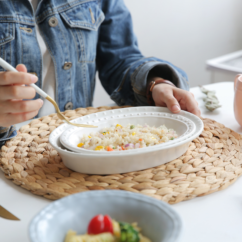 Sichuan island house bead series ceramic rice bowl salad bowl fish dish paella dish dish oval plate PZ - 121