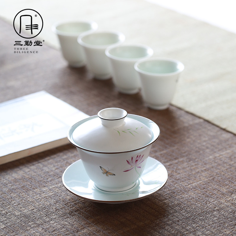 Three frequently hall tureen tea cups to make tea bowl of jingdezhen ceramic household enamel S12023 kung fu tea sets