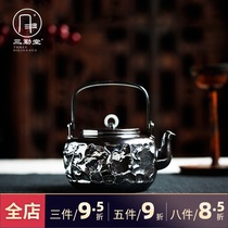 Sanqintang tea set Silver kettle Kettle Japanese handmade One jade ring sledgehammer pattern silver kettle Cooking teapot
