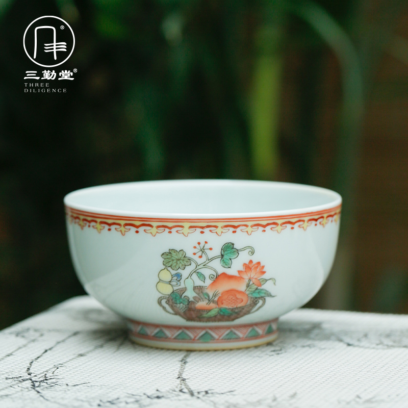 Three frequently hall jingdezhen fruit blue from year to year archaize festoon cup symbolize a fish master cup single CPU single sample tea cup