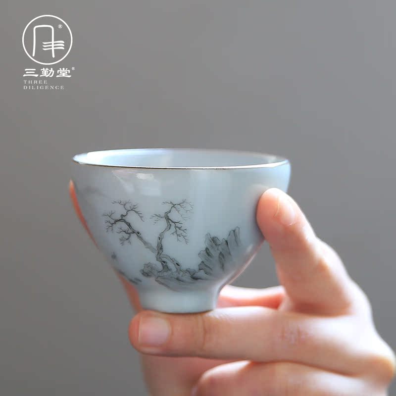 Three frequently hall jingdezhen up sample tea cup tea set personal hand - made ceramic S42226 landscape kung fu tea cup to cup