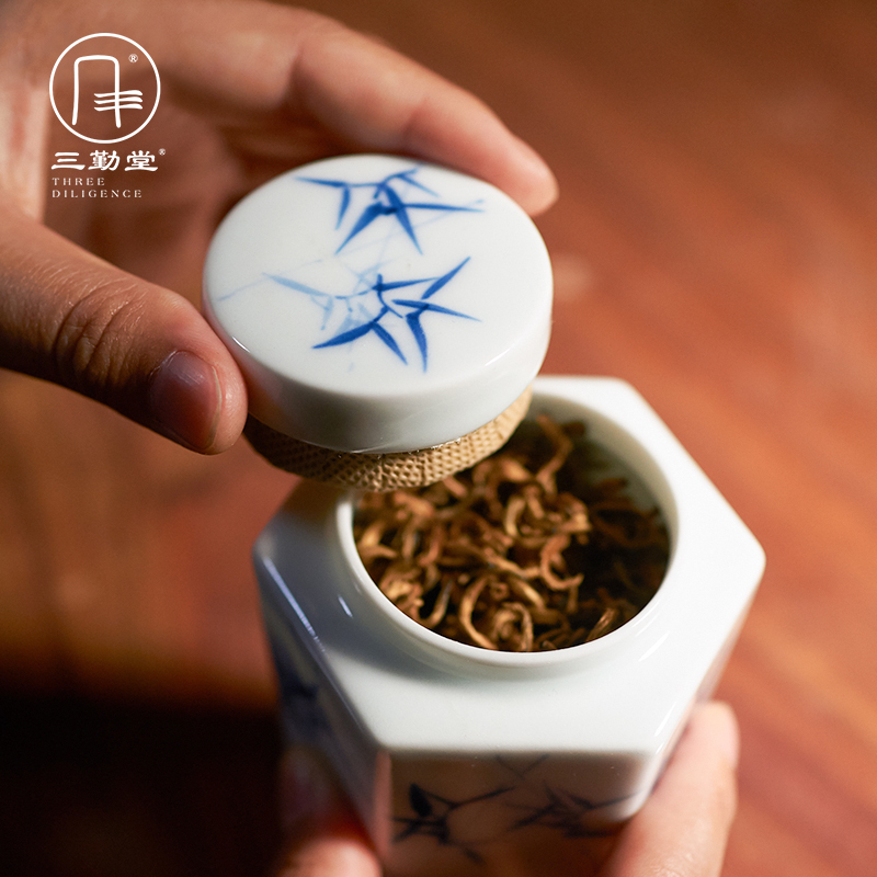 The three frequently do caddy fixings small storage POTS of jingdezhen tea service hand - made portable sealed as cans portable S52015