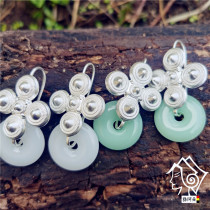 Liangshan Yi ethnic earrings pure silver pure hand imitation green jade white jade circle ear pendant retro national wind first ornament