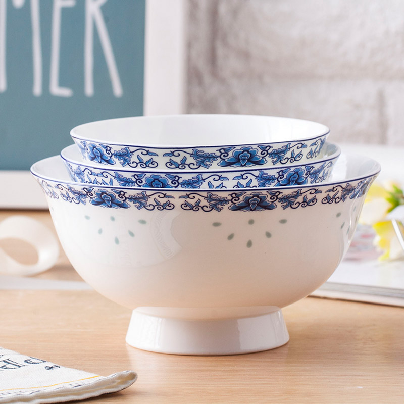 Jingdezhen prevent hot tall bowl to eat rice bowls a single bowl of blue and white ceramic bowl bowls set household ipads bowls