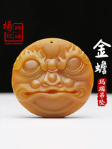 Handmade natural agate carved pendant lucky golden toad pictoise pictographic eye penetration mens pendant play jewelry