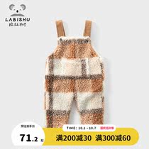 Rabbi tree childrens clothing boy Teddy velvet backbelt pants 2021 winter clothes New Baby thick pants children loose pants