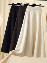 Autumn Winter High Waist Knit Half Body Dress Woman Mid Length hair line A word large swing college Wind pleated skirt thickened fit sweater