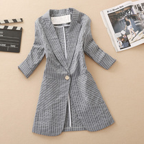 New casual cotton linen small suit womens long seven-point sleeve single-layer thin linen Spring Summer new coat