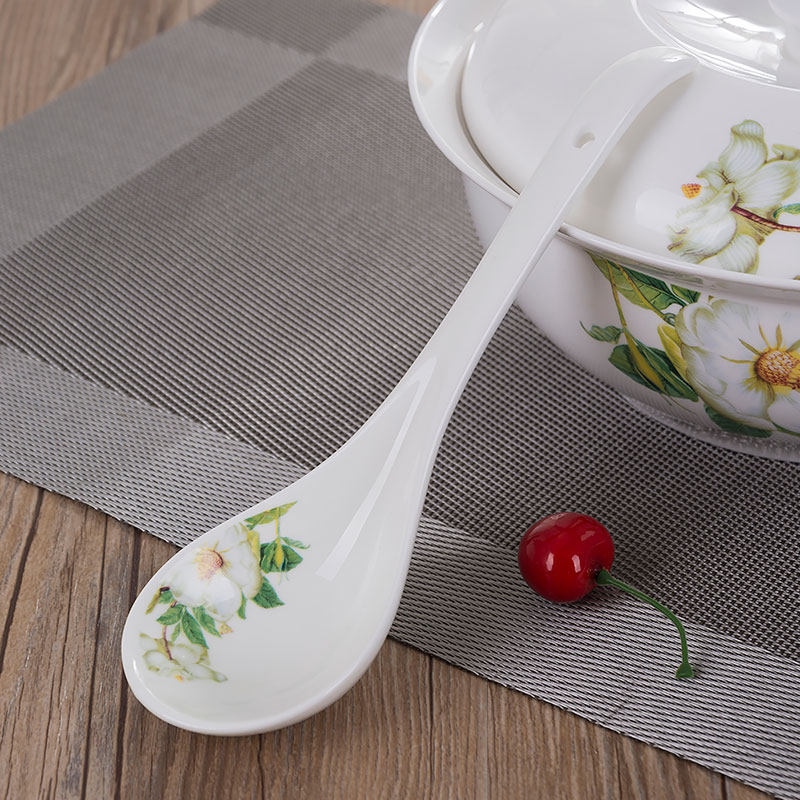 野百合喝汤圆勺景德镇汤勺汤匙陶瓷勺子家用长柄大号长勺瓢羹匙羹