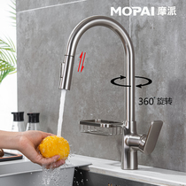 German pull-out kitchen faucet Hot and cold all copper rotating vegetable washing basin laundry basin single hole telescopic sink faucet