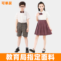 Shenzhen primary school students uniform dresses Mens and womens short-sleeved shirts Spring and summer short skirt suit plaid shorts uniform