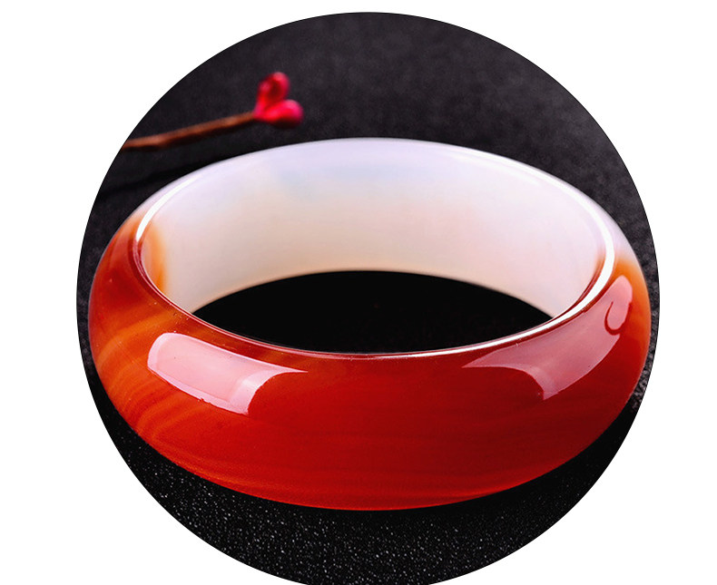 红白玛瑙手镯女玉髓冰种玉镯子时尚原色加宽加厚送女友送妈妈礼物