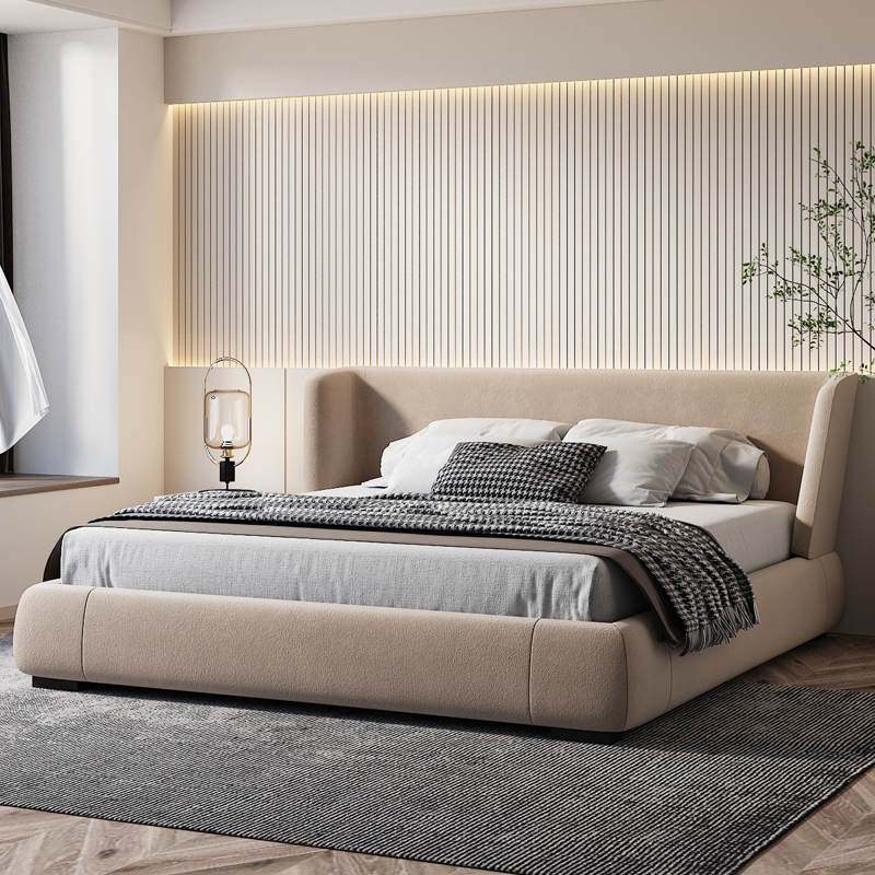 Modern wabi-sabi fabric bed 1 8m net red bed light luxury master bedroom double bed minimalist Italian simple technology cloth wedding bed