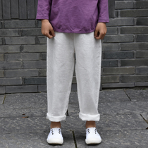 Spring and Autumn New Childrens solid color linen casual trousers for boys and girls cotton radish pants