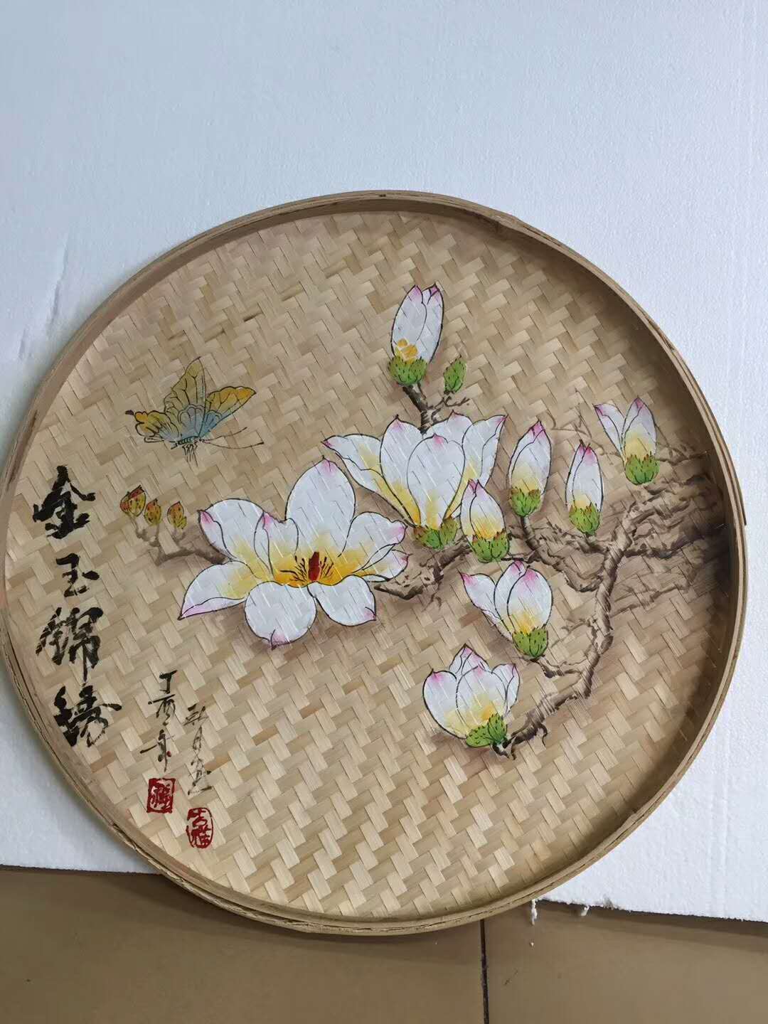 爆款幼儿园装饰画画教室布置竹编竹匾无有孔竹筛子圆簸箕晾晒绘画