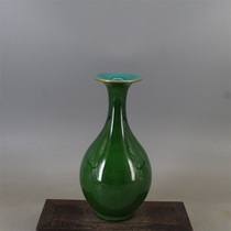 Qingqianlong Gem green glaze Carved golden mouth jade pot Spring bottle Antique antique handmade antique porcelain Old goods Used goods cellar