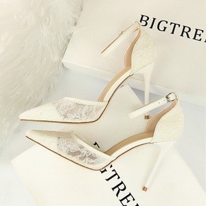 283-8 European and American wind sexy high-heeled shoes high heel with shallow pointed mouth mesh lace hollow out on