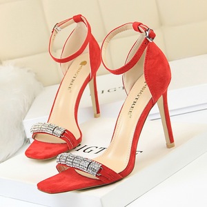 217-6 European and American fashion sexy party with suede peep-toe shoes heel high metal diamond one word with sandals