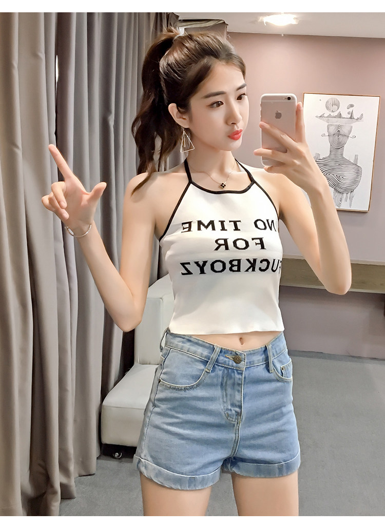 实拍字母小吊带背心女夏性感短款打底外穿黑色白色吊带衫