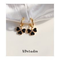 ND lucky grass black zircon micro-inlaid advanced with delicate and beautiful mosquito-repellent coil ear clip without earbugless invisible