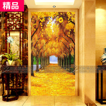 Art glass porch background wall screen partition carving painted frosted double-sided custom handicraft gold Avenue