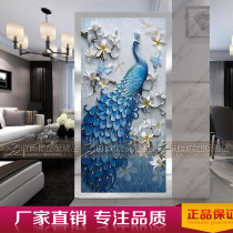 Art glass partition living room modern carving painting craft glass cabinet screen aisle background Peacock