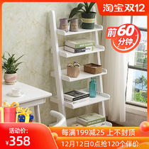 Nordic home solid wood bookshelf shelf floor simple wall bookshelf living room trapezoidal creative five-story shelf