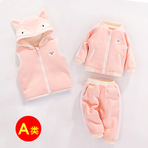 children's three piece baby girl's fashionable suit thickening girl's clothes western style children's fleece thermal sweatshirt baby fashion