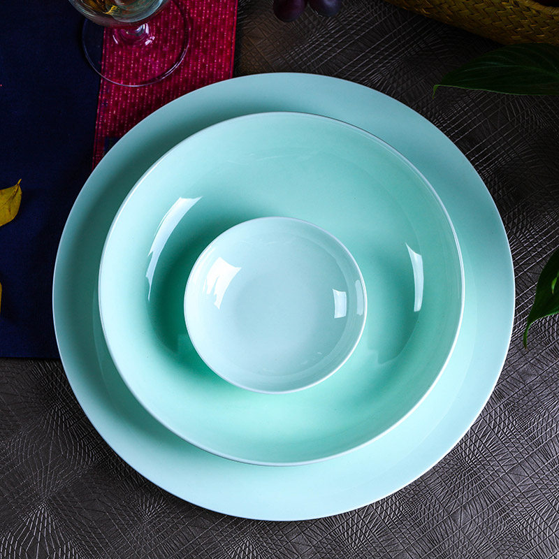 景德镇釉下彩碗盘碟勺骨瓷餐具套装中式宫廷青色高档骨瓷家用礼品