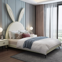 Nordic technology cloth bed modern simple rabbit ear bed 1 8M cloth bed solid wood children princess bed net red bed