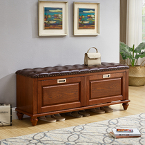 American-style household solid wood leather changing shoe stool dump door design simple luxury high-quality self-assembly seatable shoe cabinet
