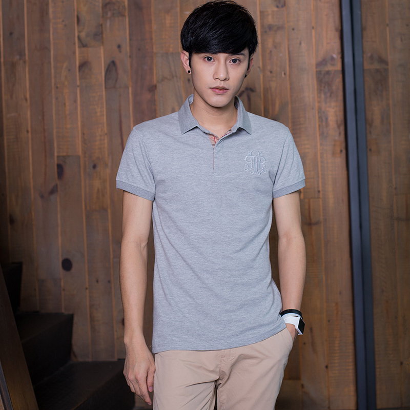 新款短袖t恤男纯棉夏季微领明星同款有领纯色修身翻领男士polo衫_7折