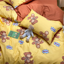 (Fuji store) multi-bear cartoon cotton four-piece hipster students cotton quilt cover sheets bed hats