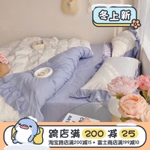 (Fuji Store) Japanese wide ruffle four-piece two-color system of positive and negative cotton kit Princess cotton quilt cover