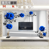 现代简约客厅壁纸3d电视背景墙纸蓝色玫瑰花