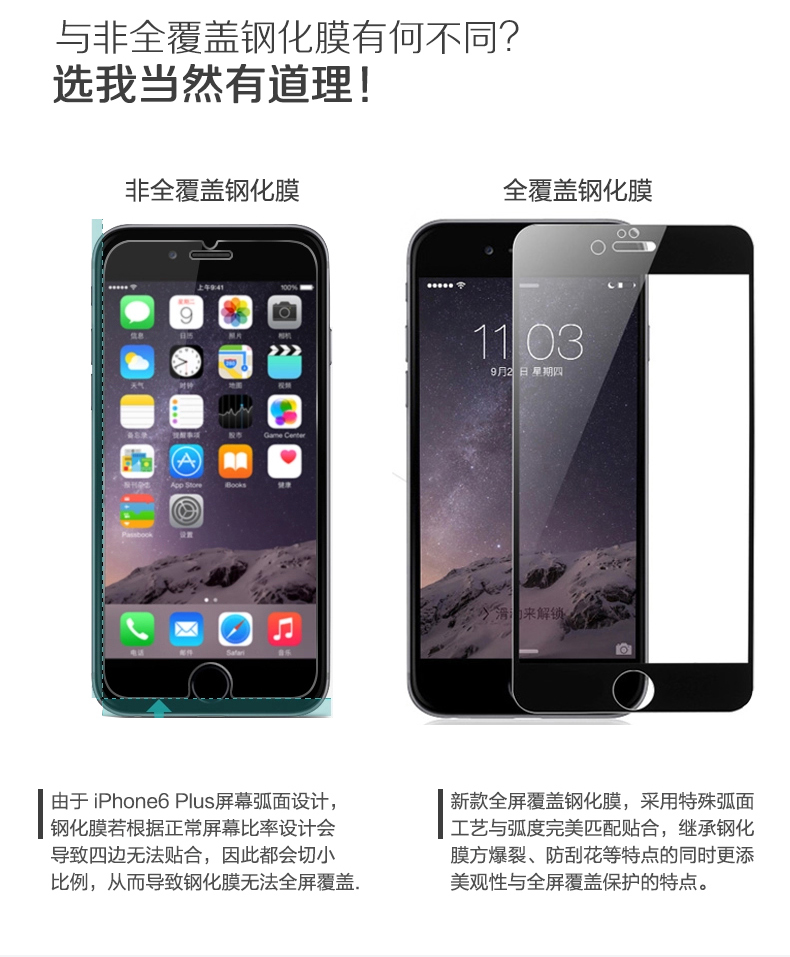 BOW航世 iPhone6S钢化膜4.7寸 苹果6s膜全屏覆盖i6手机贴膜彩色7产品展示图4