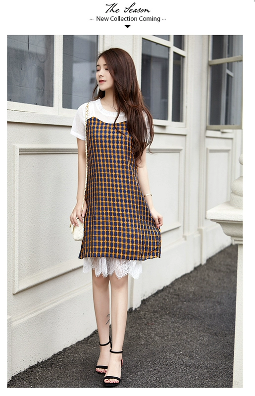 Shen Yidu mùa hè năm 2021 mới của phụ nữ mùa hè váy dài trung niên ngắn tay váy lưới thanh lịch 8619 - Váy dài