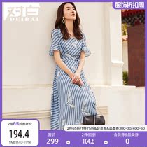 (National Wind Series) V-neck lotus leaf sleeve print chiffon dress female summer casual dress D2
