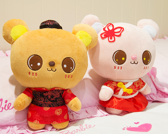 压床娃娃唐装思念小熊毛绒玩具结婚礼物情侣一对公仔婚庆布娃娃