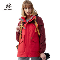 exploring outdoor three-in-one jacket women's thick mid-length two-piece set bf windproof windproof waterproof thermal coat