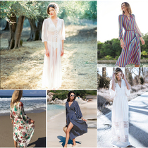 Fat MM summer clothes medium and long loose beach jacket sunscreen womens swimsuit outer cardigan bikini blouse holiday skirt