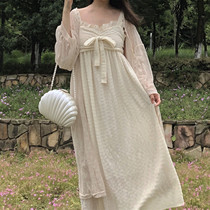 Resurrection model ~ spring and summer new girl dream gentle wind rice apricot bow sling holiday knee dress women